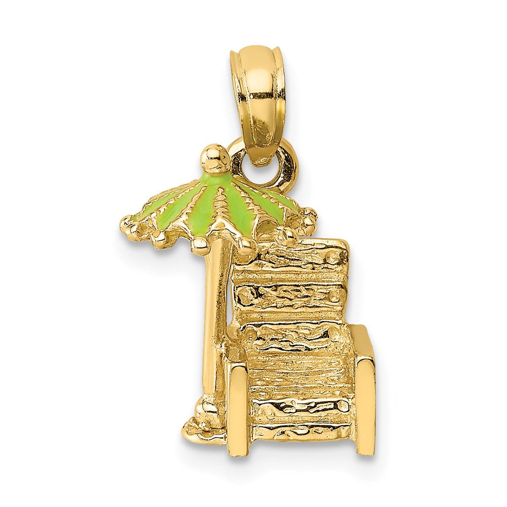 14k Yellow Gold 3-D Beach Chair w/Green Enameled Umbrella Charm