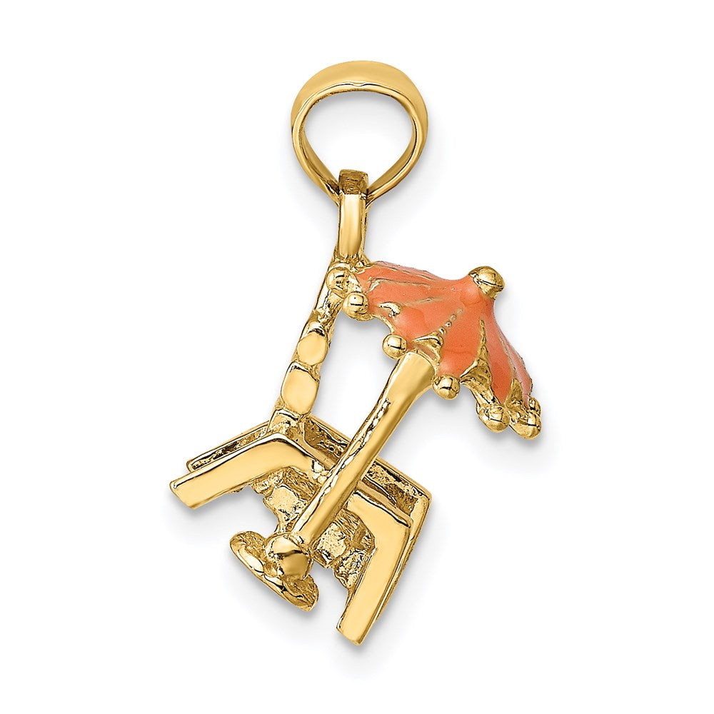 14k Yellow Gold 3-D Beach Chair w/Orange Enameled Umbrella Charm