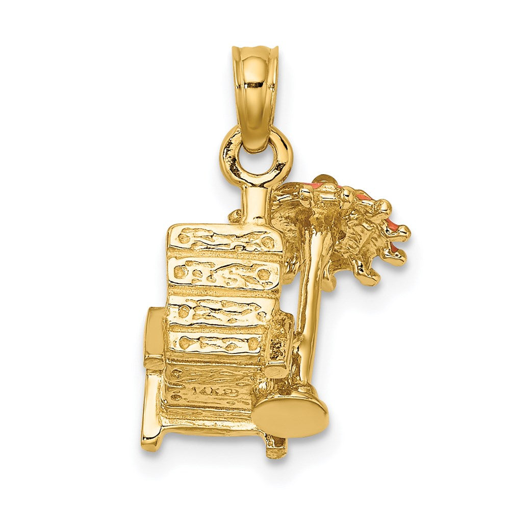 14k Yellow Gold 3-D Beach Chair w/Orange Enameled Umbrella Charm