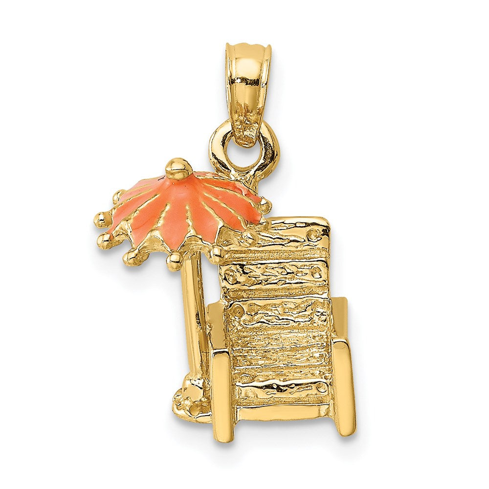 14k Yellow Gold 3-D Beach Chair w/Orange Enameled Umbrella Charm