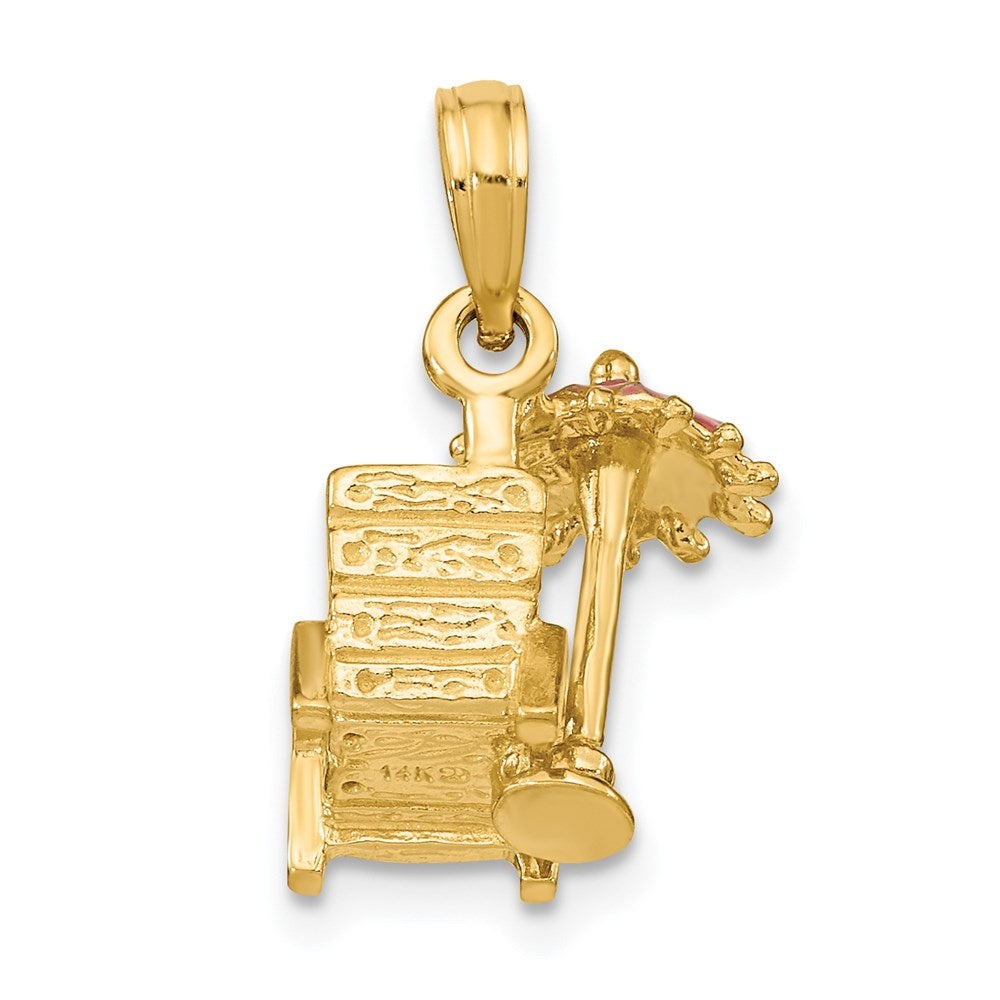 14k Yellow Gold 3-D Pink Enamel Beach Chair and Umbrella Charm