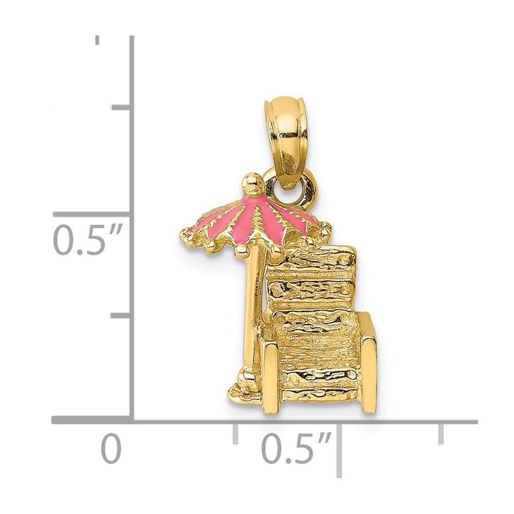 14k Yellow Gold 3-D Pink Enamel Beach Chair and Umbrella Charm