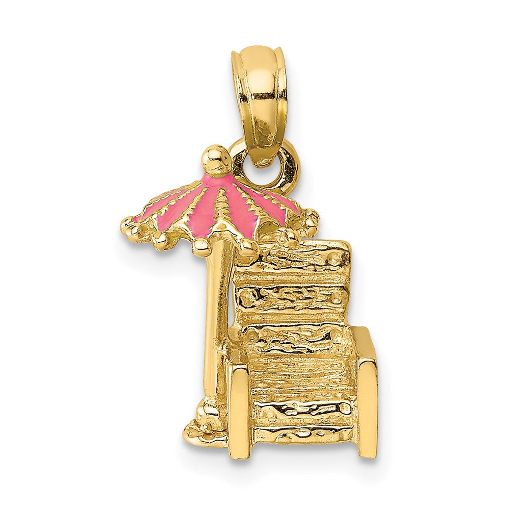 14k Yellow Gold 3-D Pink Enamel Beach Chair and Umbrella Charm