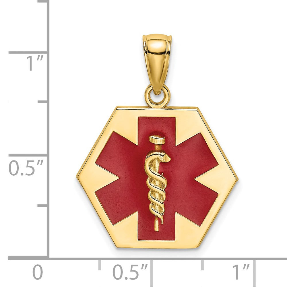 14k Yellow Gold Enameled Textured Back Caduceus Medical Disc