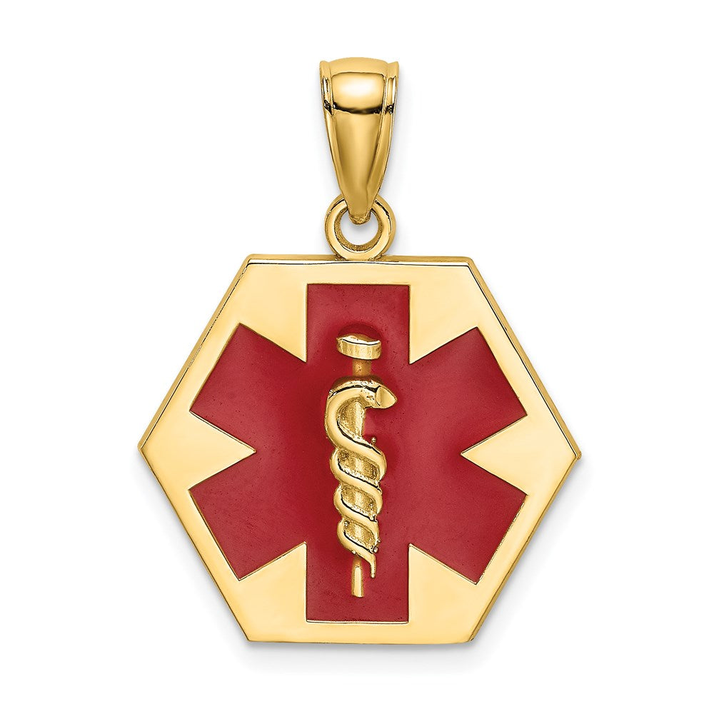 14k Yellow Gold Enameled Textured Back Caduceus Medical Disc
