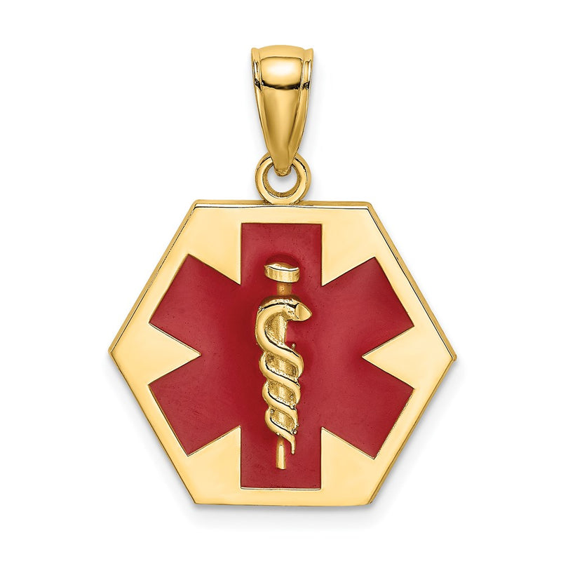 14k Yellow Gold Enameled Textured Back Caduceus Medical Disc