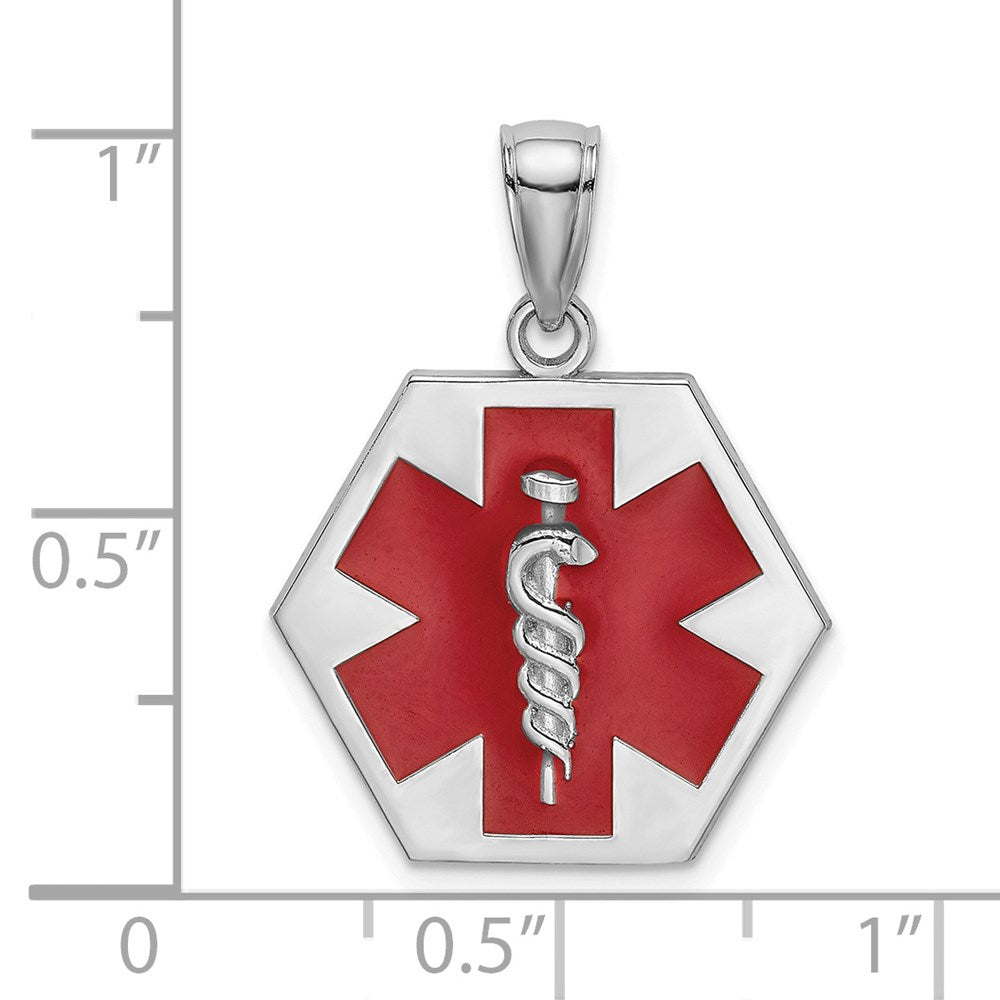 14k White Gold Enameled Textured Back Caduceus Medical Disc