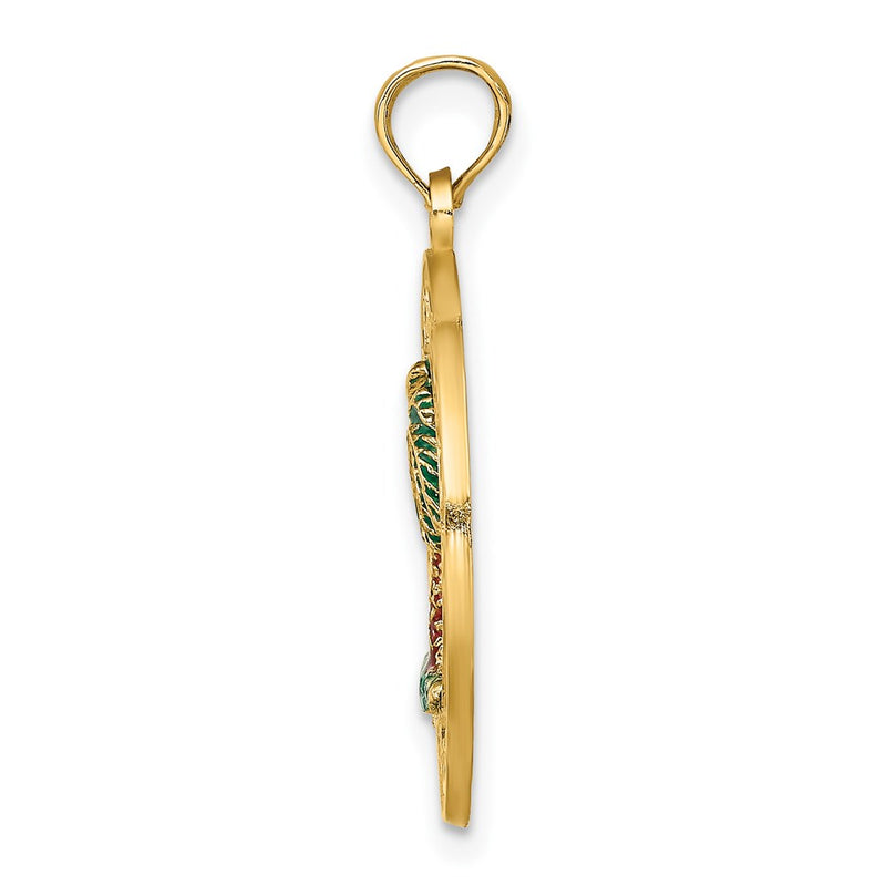 14k Yellow Gold Enamel Palm Tree CHARLESTON Circle Charm