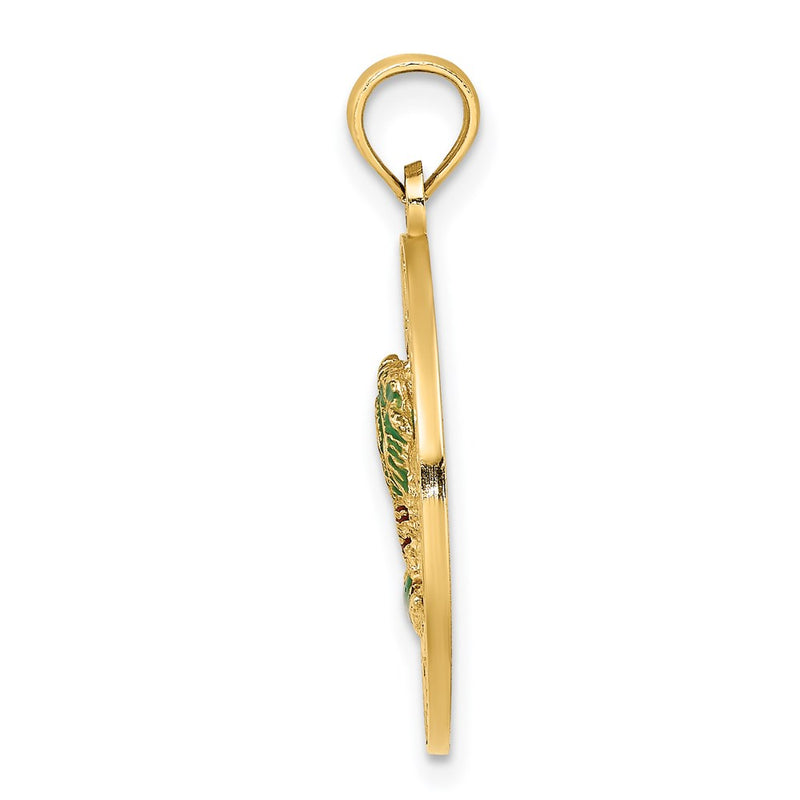 14k Yellow Gold Enamel Palm Trees CHARLESTON Circle Charm