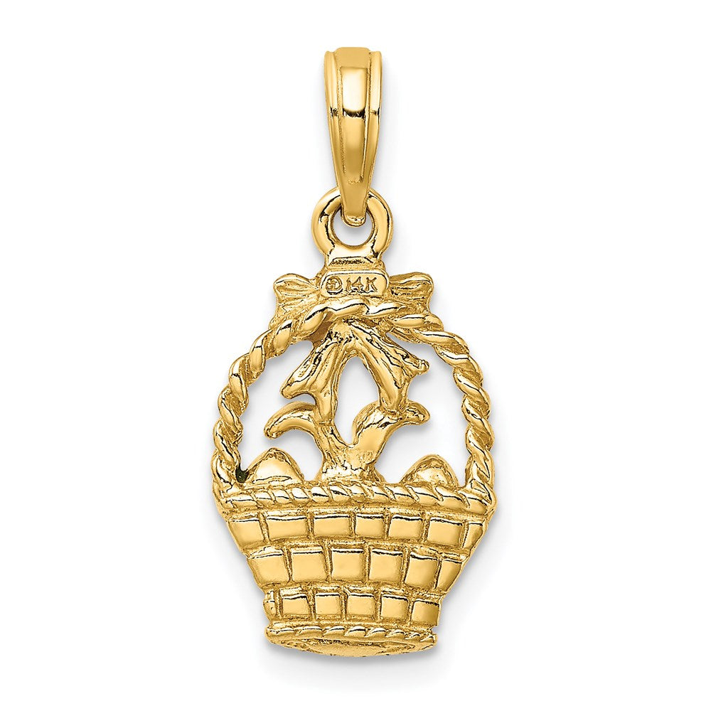 14k Yellow Gold Enameled Easter Basket w/Bunny Bow and Eggs Charm