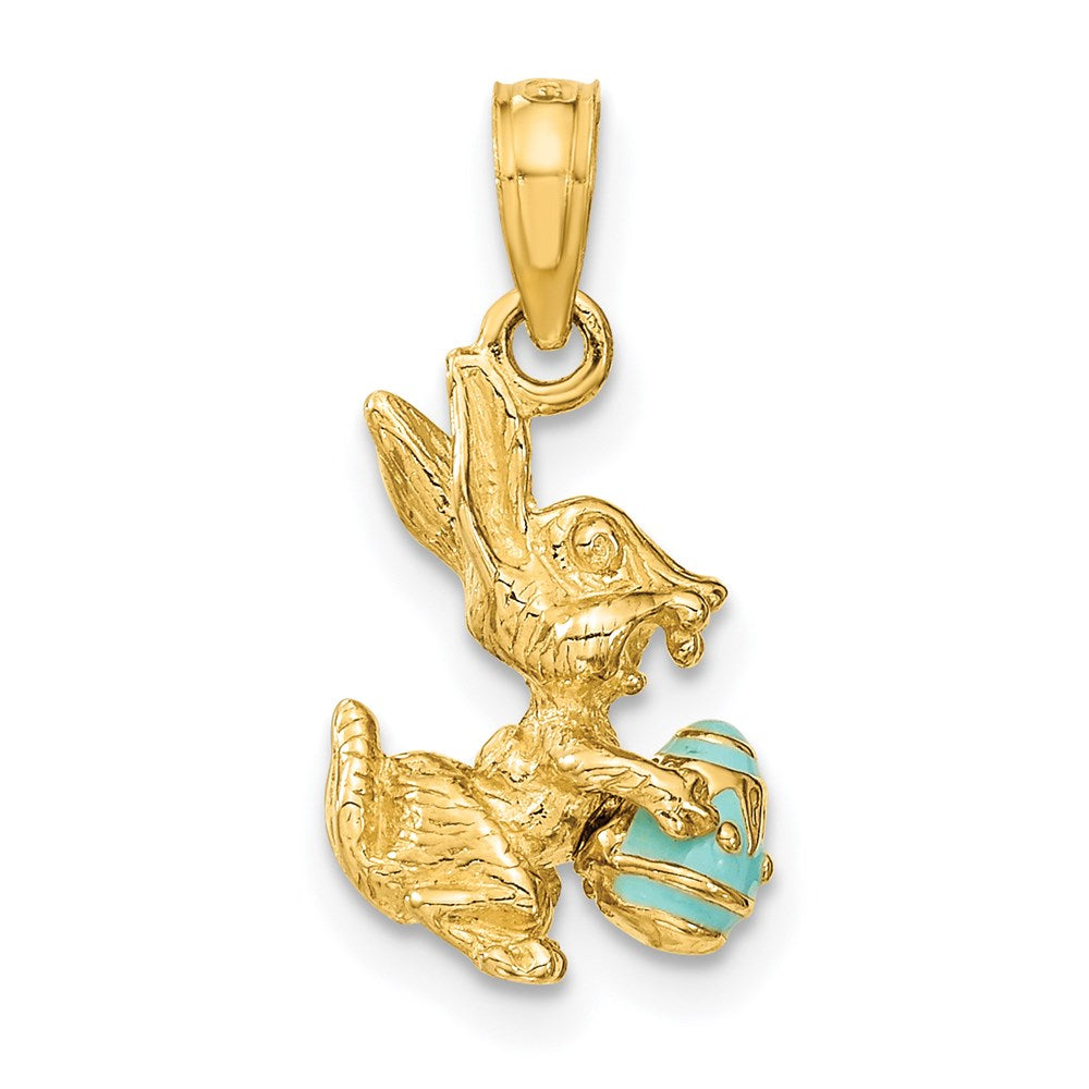 14k Yellow Gold 3-D Aqua Enameled Easter Bunny w/Egg Charm