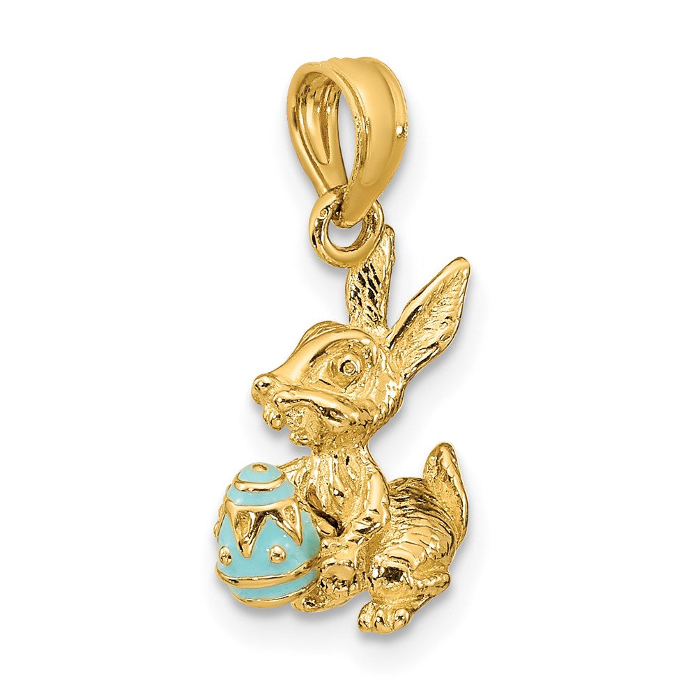 14k Yellow Gold 3-D Aqua Enameled Easter Bunny w/Egg Charm
