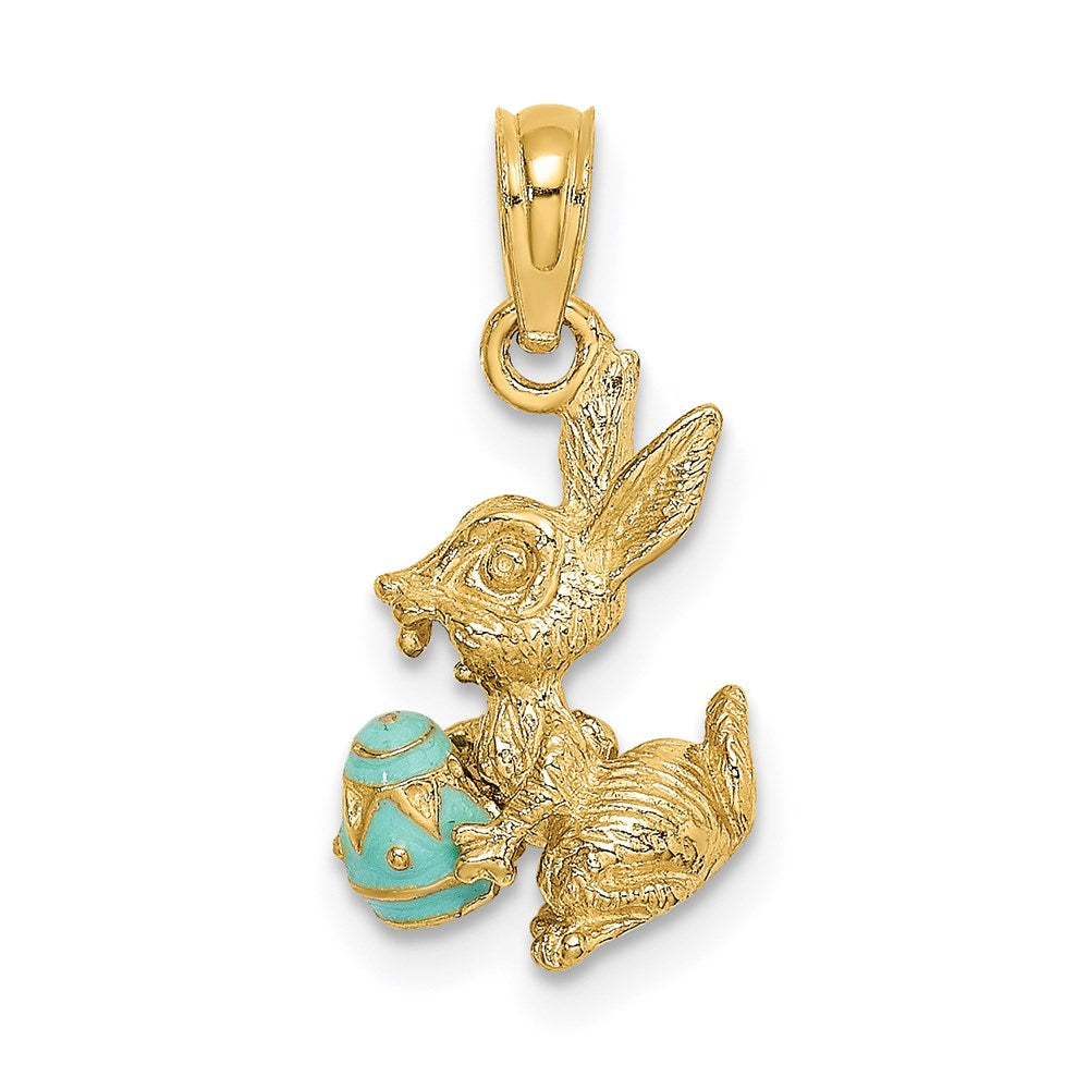 14k Yellow Gold 3-D Aqua Enameled Easter Bunny w/Egg Charm