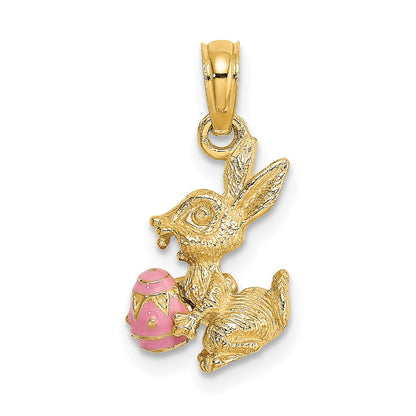 14k Yellow Gold 3-D Pink Enameled Easter Bunny w/Egg Charm