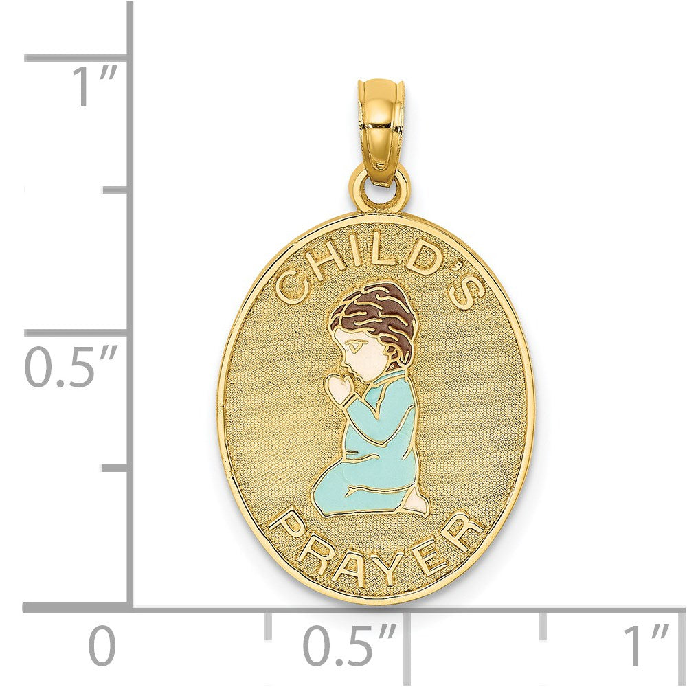 14k Yellow Gold Enameled Reversible CHILDS PRAYER w/Boy Charm