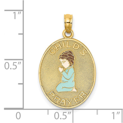 14k Yellow Gold Enameled Reversible CHILDS PRAYER w/Boy Charm