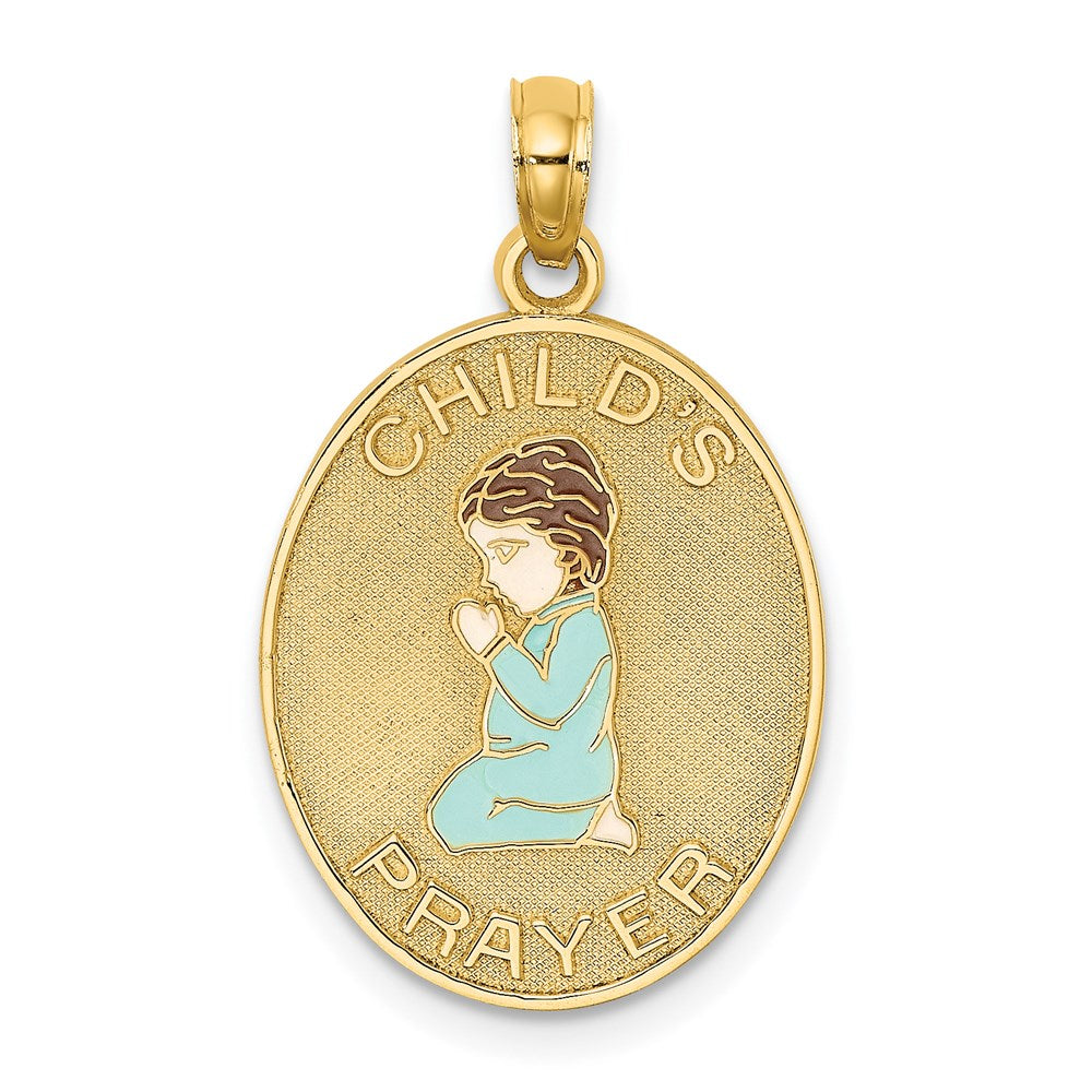 14k Yellow Gold Enameled Reversible CHILDS PRAYER w/Boy Charm