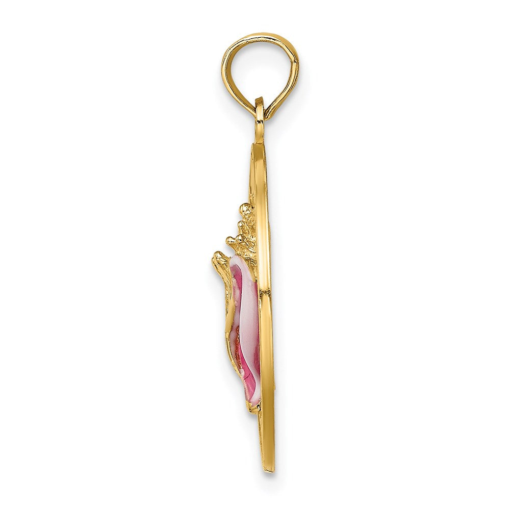 14k Yellow Gold SAINT AUGUSTINE Enamel w/Conch Shell Circle Charm