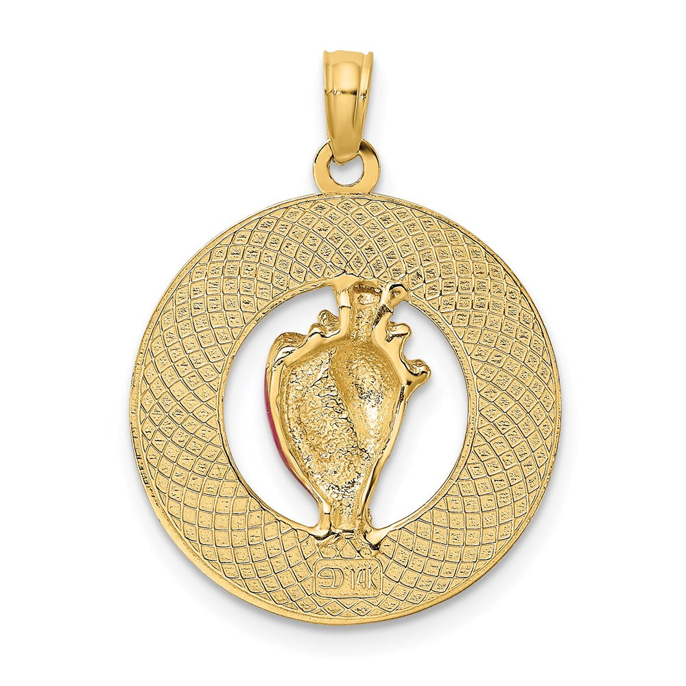 14k Yellow Gold SAINT AUGUSTINE Enamel w/Conch Shell Circle Charm