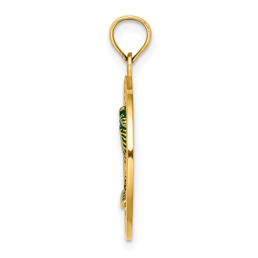 14k Yellow Gold Enameled Palm Tree OCEAN CITY Circle Charm