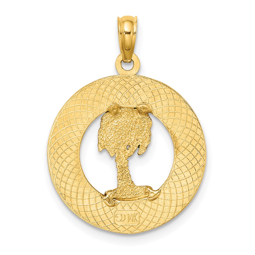 14k Yellow Gold Enameled Palm Tree OCEAN CITY Circle Charm