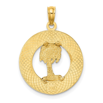 14k Yellow Gold Enameled Palm Tree OCEAN CITY Circle Charm