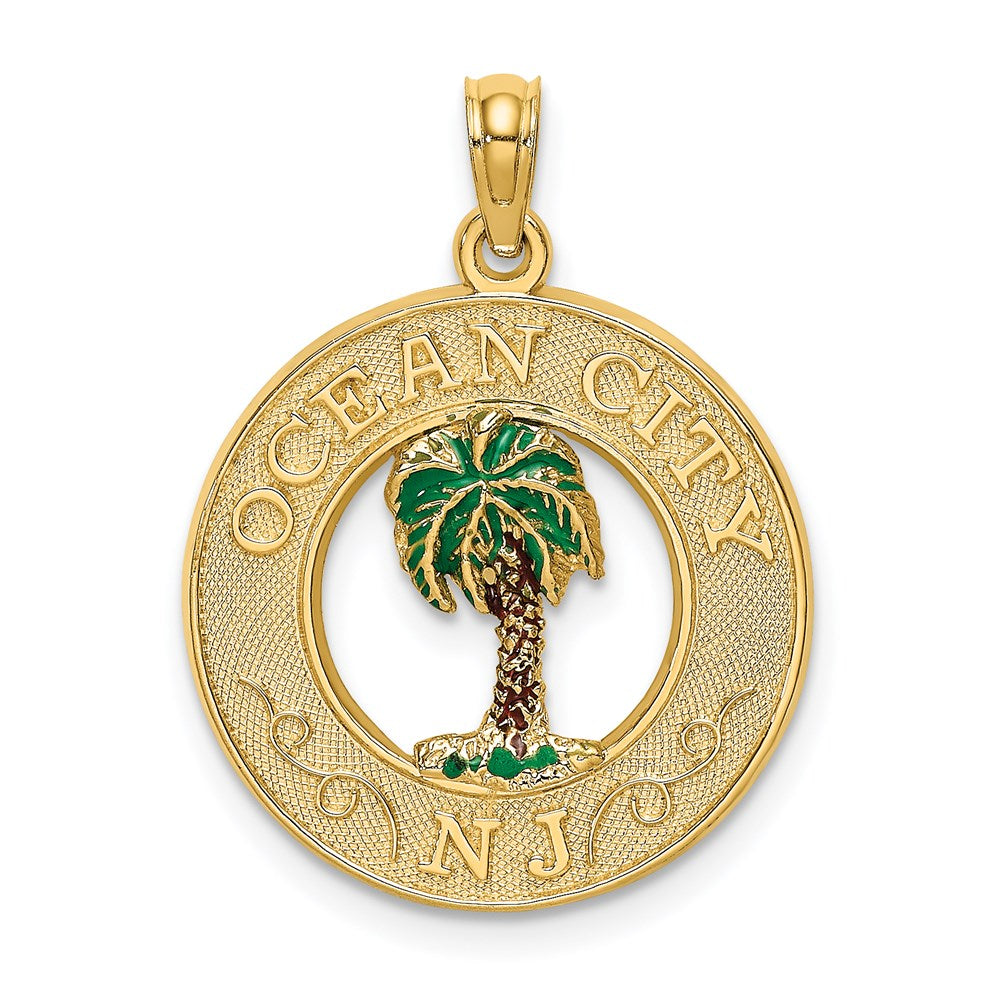 14k Yellow Gold Enamel Palm Tree OCEAN CITY NJ Charm