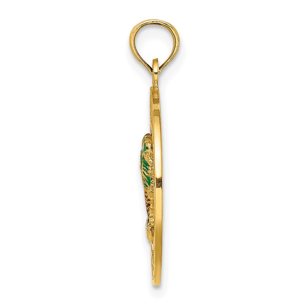 14k Yellow Gold Enameled Palm Trees OCEAN CITY Circle Charm