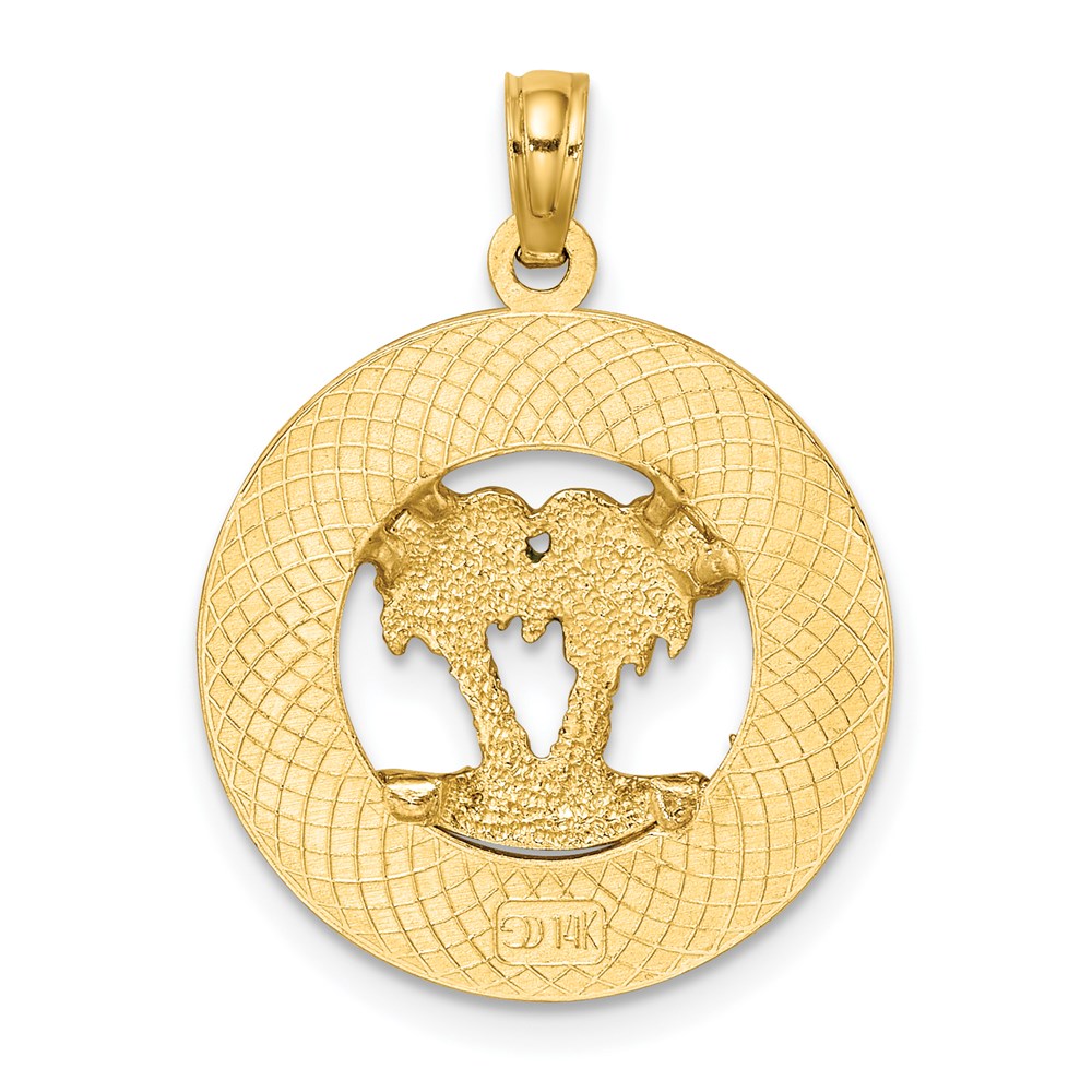 14k Yellow Gold Enameled Palm Trees OCEAN CITY Circle Charm