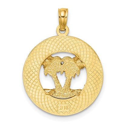 14k Yellow Gold Enameled Palm Trees OCEAN CITY Circle Charm