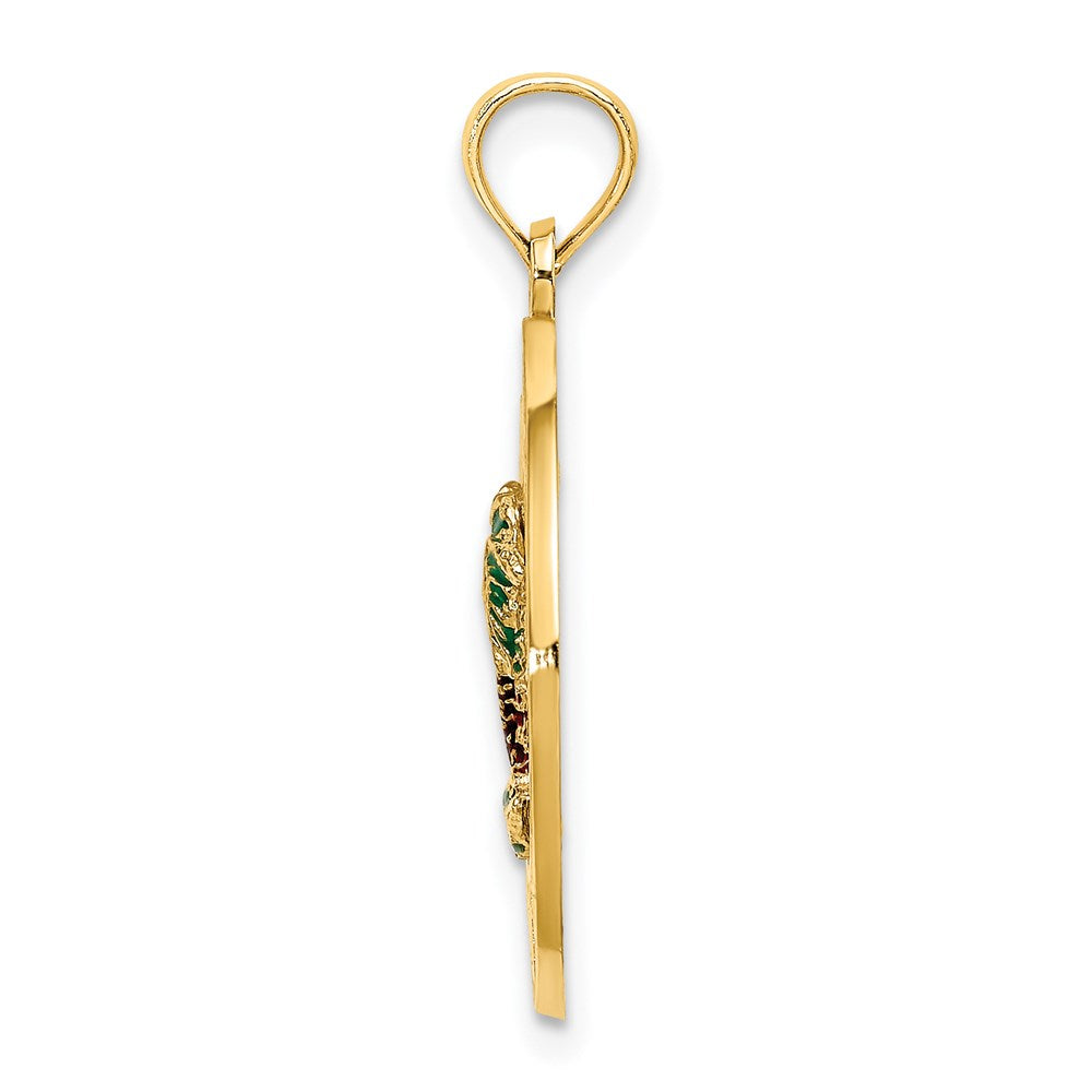14k Yellow Gold Enamel Palm Trees OCEAN CITYNJ Circle Charm