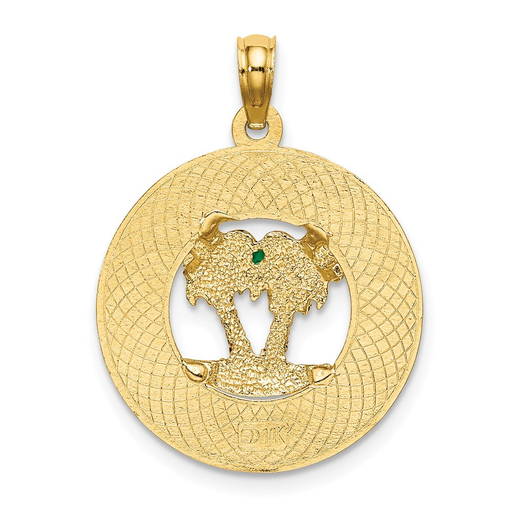 14k Yellow Gold Enamel Palm Trees OCEAN CITYNJ Circle Charm