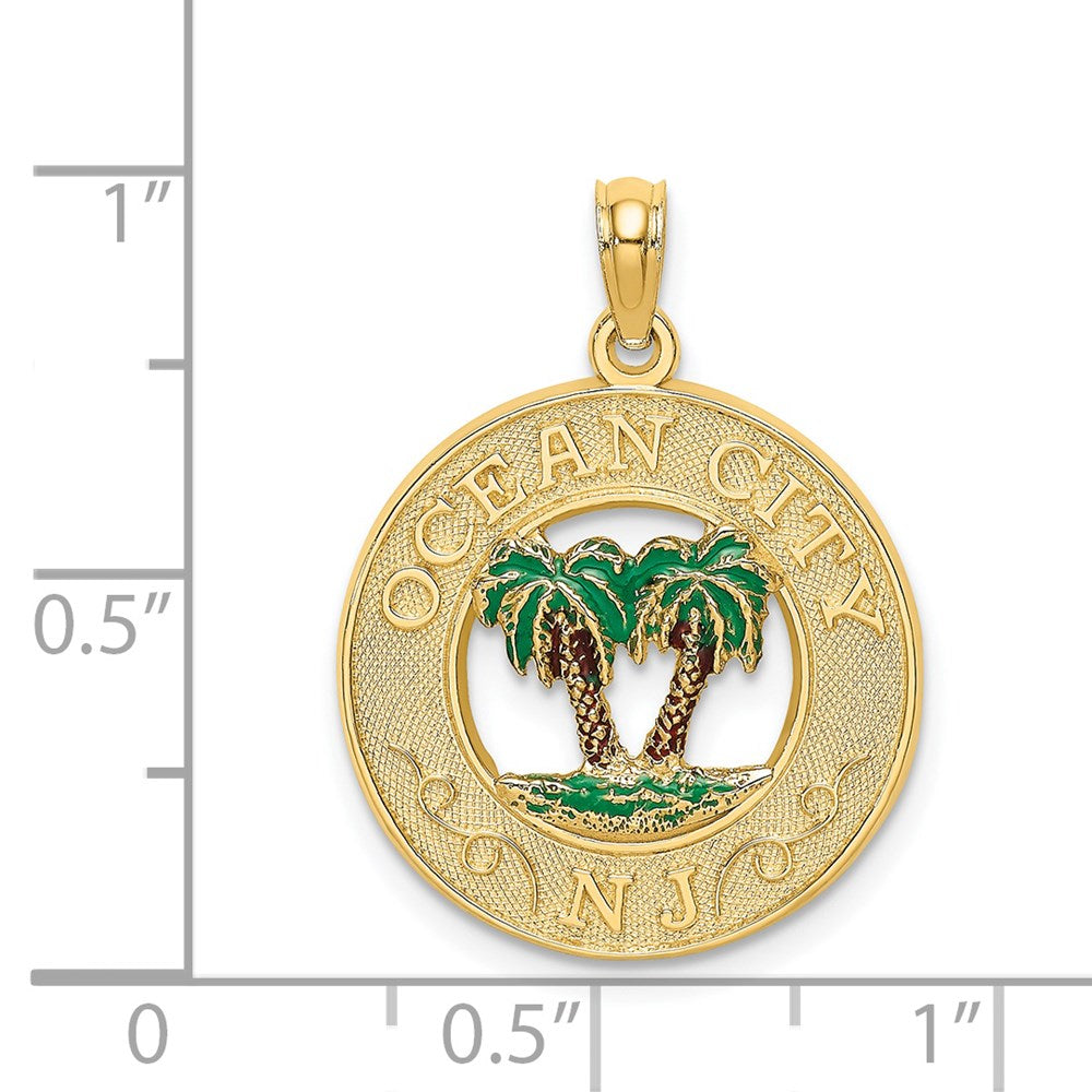 14k Yellow Gold Enamel Palm Trees OCEAN CITYNJ Circle Charm