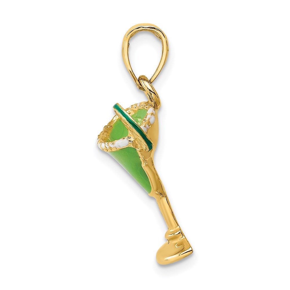 14k Yellow Gold 2-D Green Enameled Salted Margarita Drink w/Lime Charm