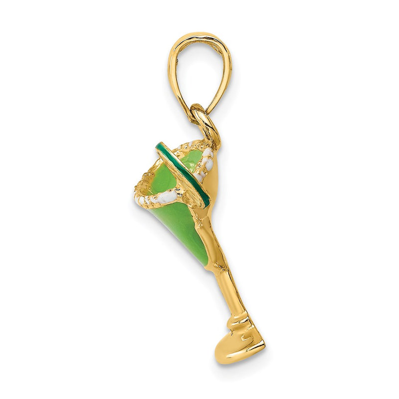 14k Yellow Gold 2-D Green Enameled Salted Margarita Drink w/Lime Charm