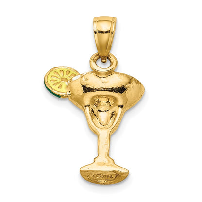 14k Yellow Gold 2-D Green Enameled Salted Margarita Drink w/Lime Charm