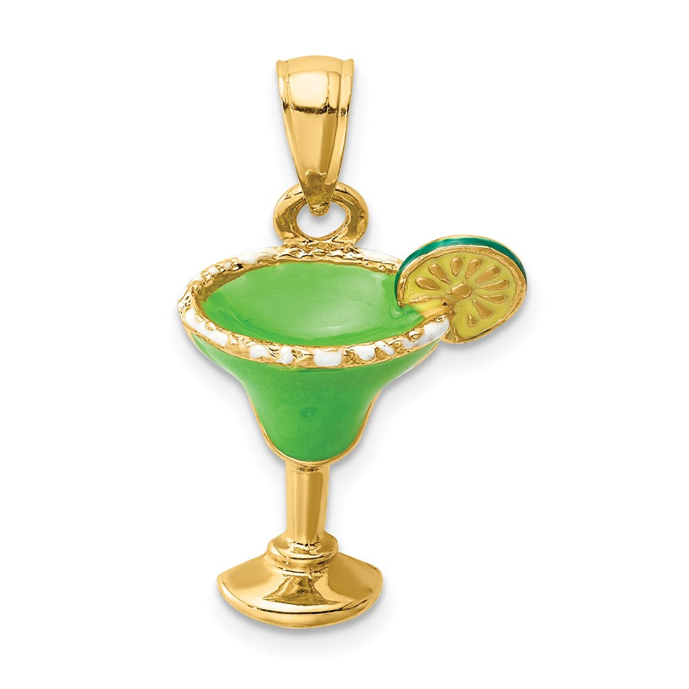 14k Yellow Gold 2-D Green Enameled Salted Margarita Drink w/Lime Charm