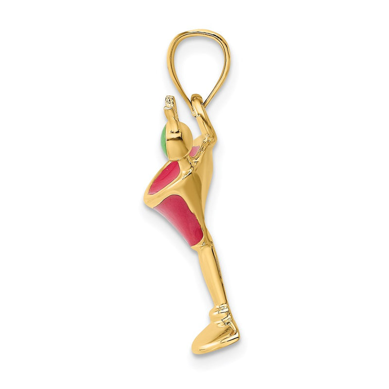14k Yellow Gold 2-D Fuschia Enameled Martini Drink w/Olive Charm