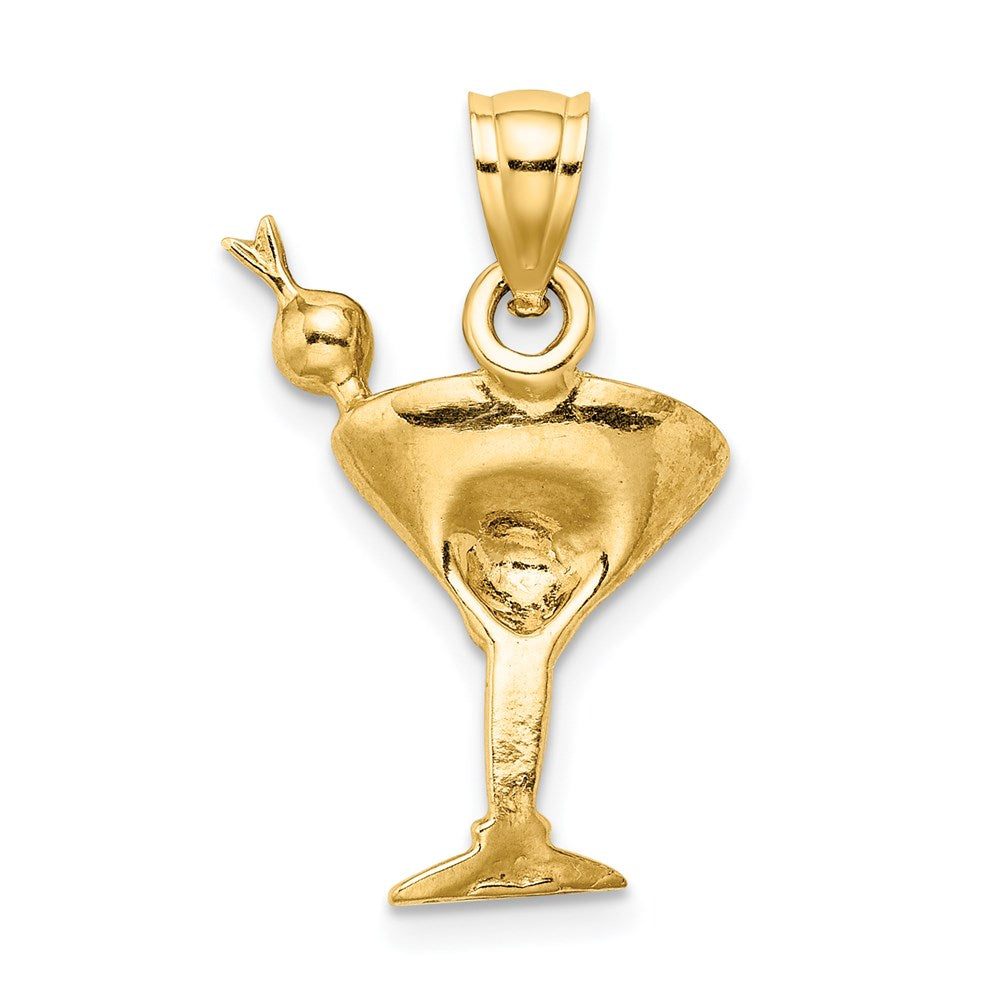 14k Yellow Gold 2-D Green Enameled Martini w/Cherry Charm