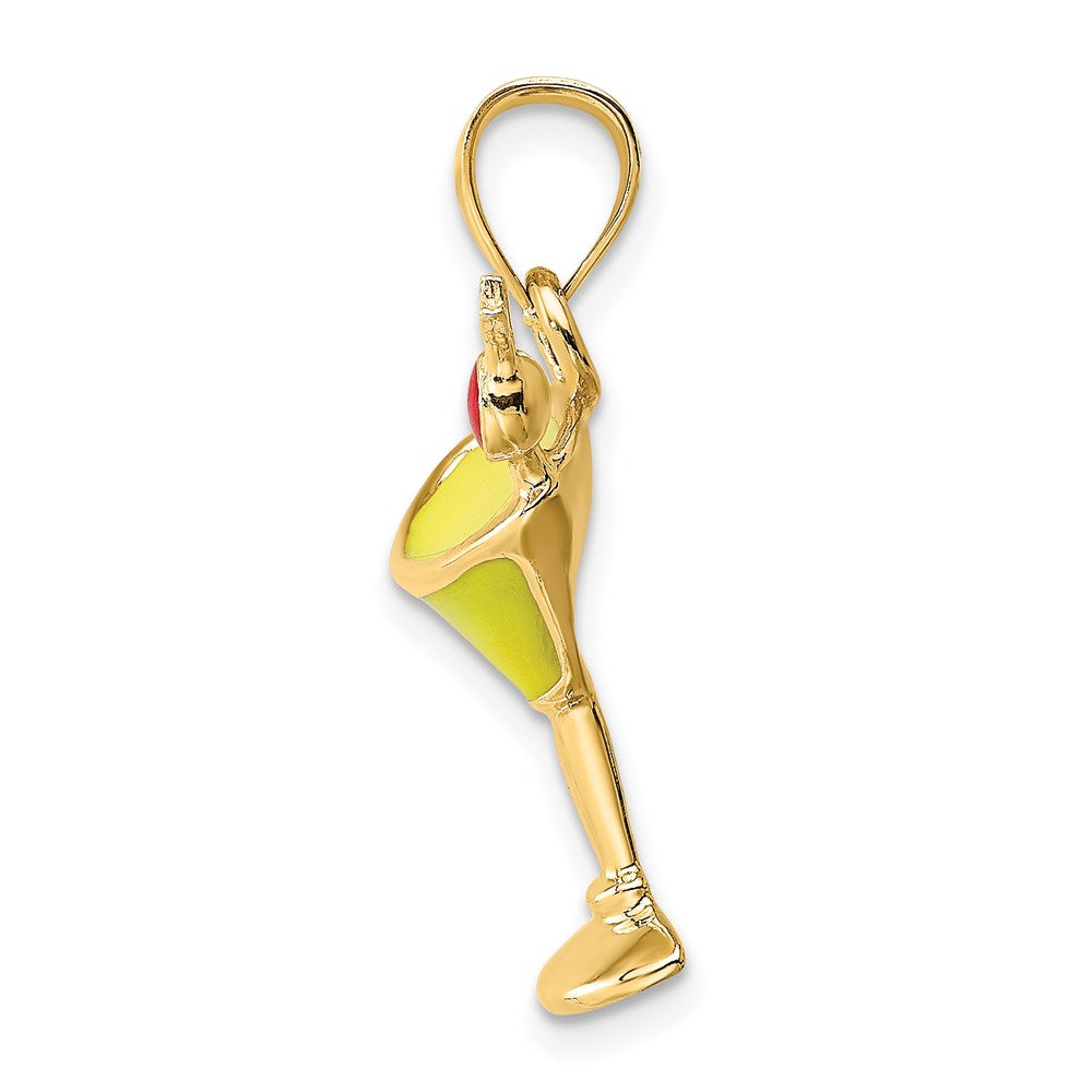 14k Yellow Gold 2-D Yellow Enameled Martini Drink w/ Cherry Charm