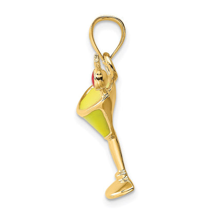 14k Yellow Gold 2-D Yellow Enameled Martini Drink w/ Cherry Charm