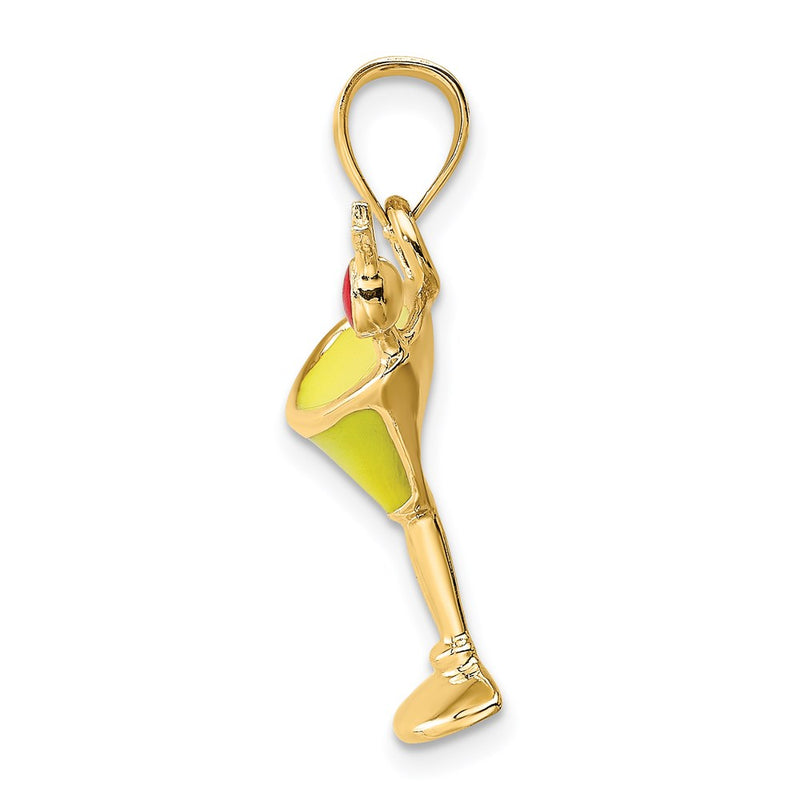 14k Yellow Gold 2-D Yellow Enameled Martini Drink w/ Cherry Charm