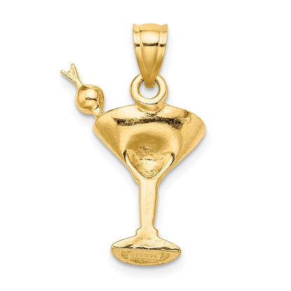 14k Yellow Gold 2-D Yellow Enameled Martini Drink w/ Cherry Charm