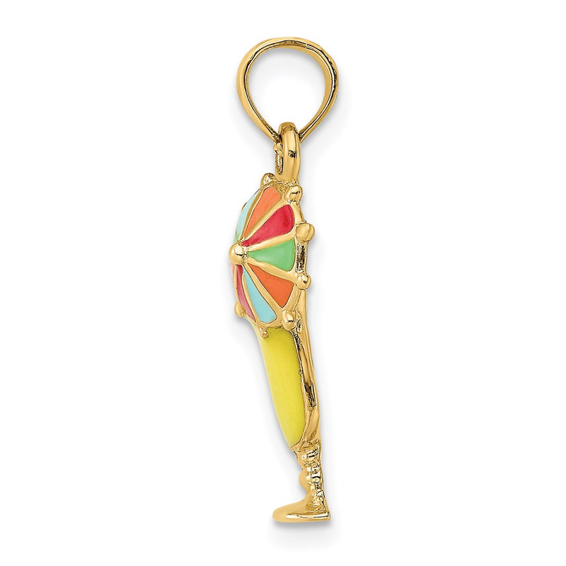 14k Yellow Gold Yellow Enamel Drink w/Multi-Colored Umbrella Charm
