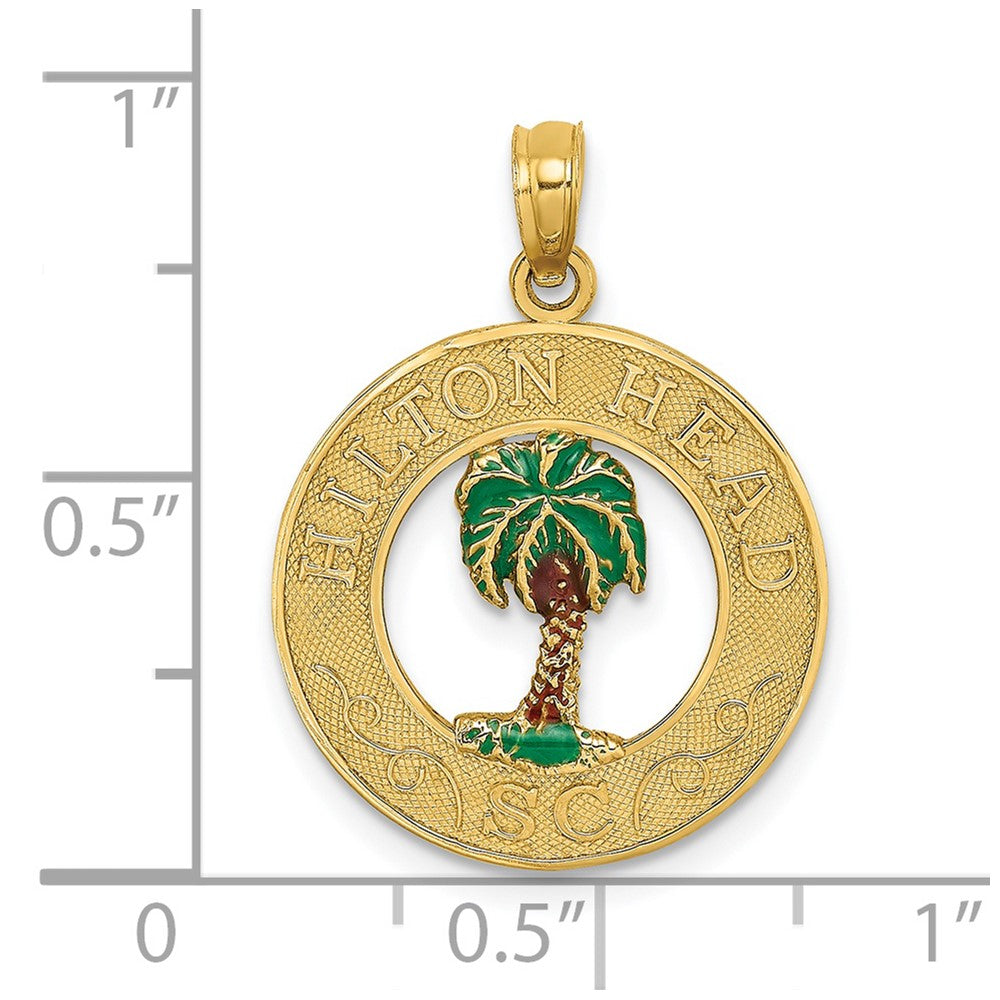 14k Yellow Gold HILTON HEAD Enameled Palm Tree Charm
