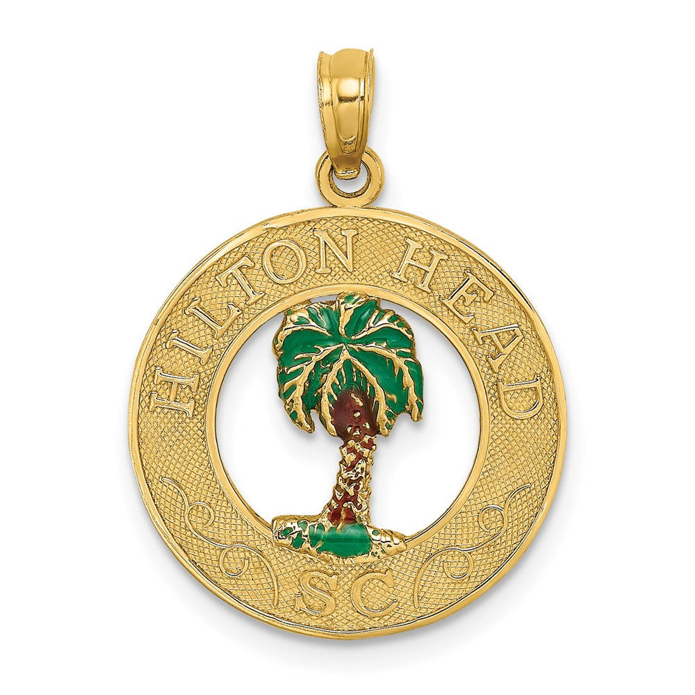14k Yellow Gold HILTON HEAD Enameled Palm Tree Charm