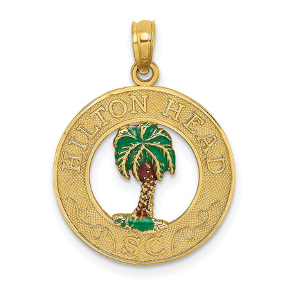 14k Yellow Gold HILTON HEAD Enameled Palm Tree Charm