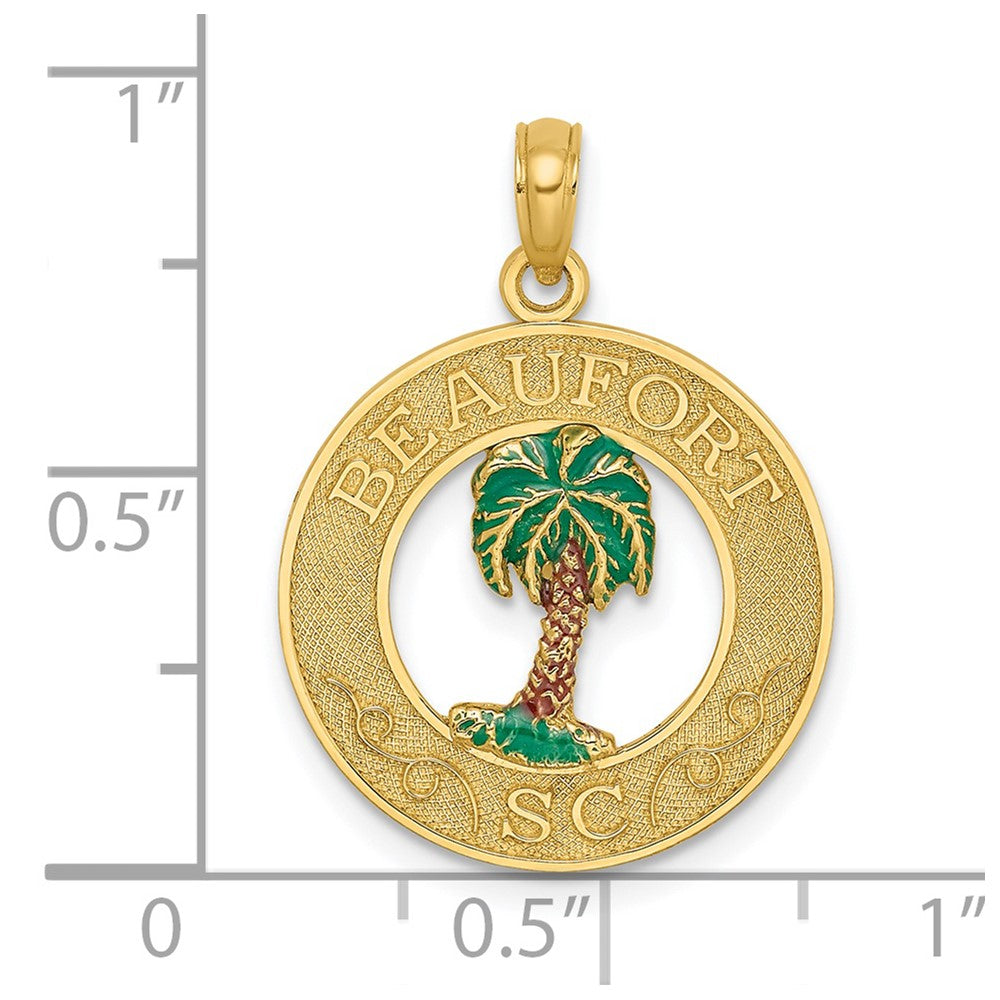 14k Yellow Gold BEAUFORT SC Enameled Palm Tree Charm