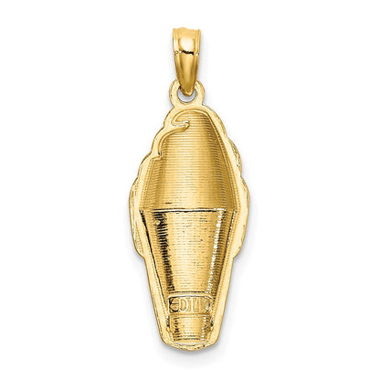 14k Yellow Gold Pink Enameled Strawberry Ice Cream Cone Charm