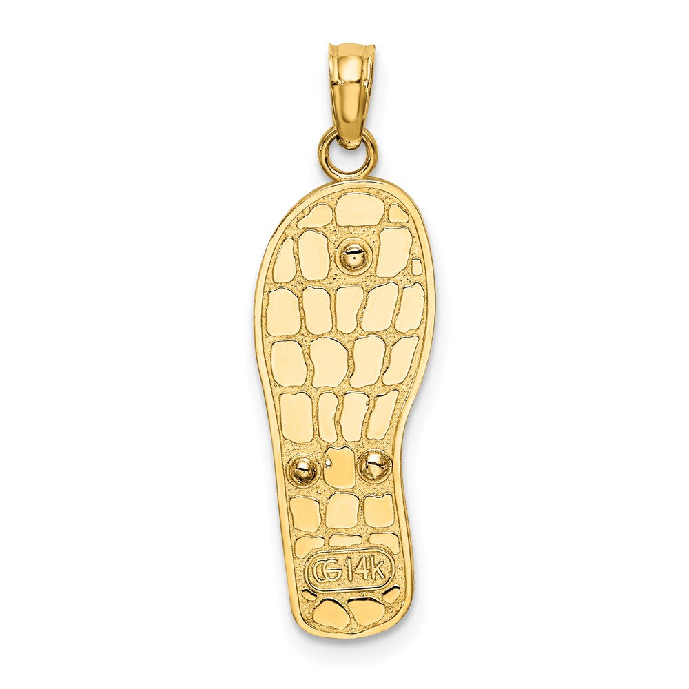 14k Yellow & Rhodium Gold Rhodium 3D Enamel Pink Flowers On Blue Stripes Flip-Flop Charm